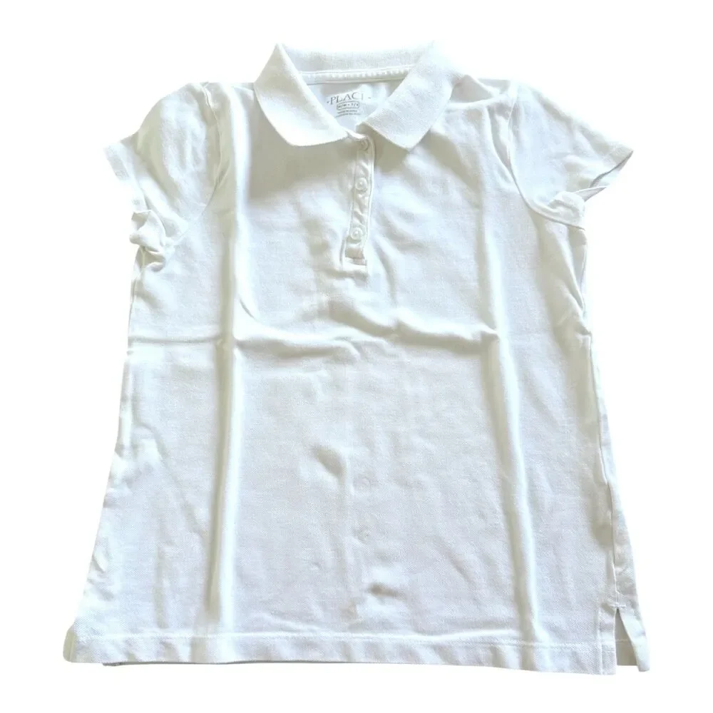 The Children’s Place Girls Medium 7/8 White Short Sleeve Polo Shirt Top Uniform
